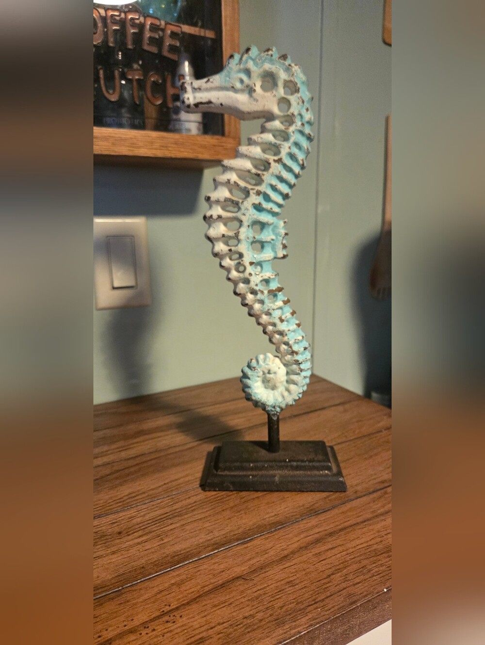 Cast Iron Coastal Seahorse Sculpture - Decorative Table Accent
